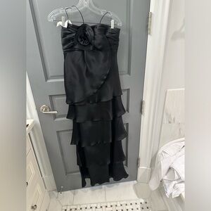 Black tie gown with rose detail and accompanying silk shawl